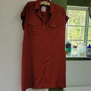 SO Rust-Red Button Front Shirt Dress